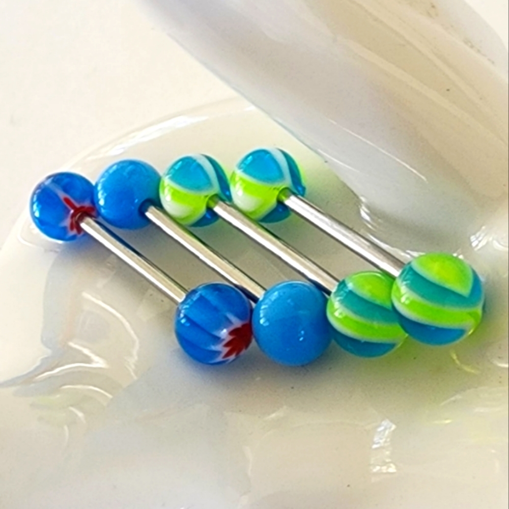 👅 4x Assorted Blue & Green Tongue Rings